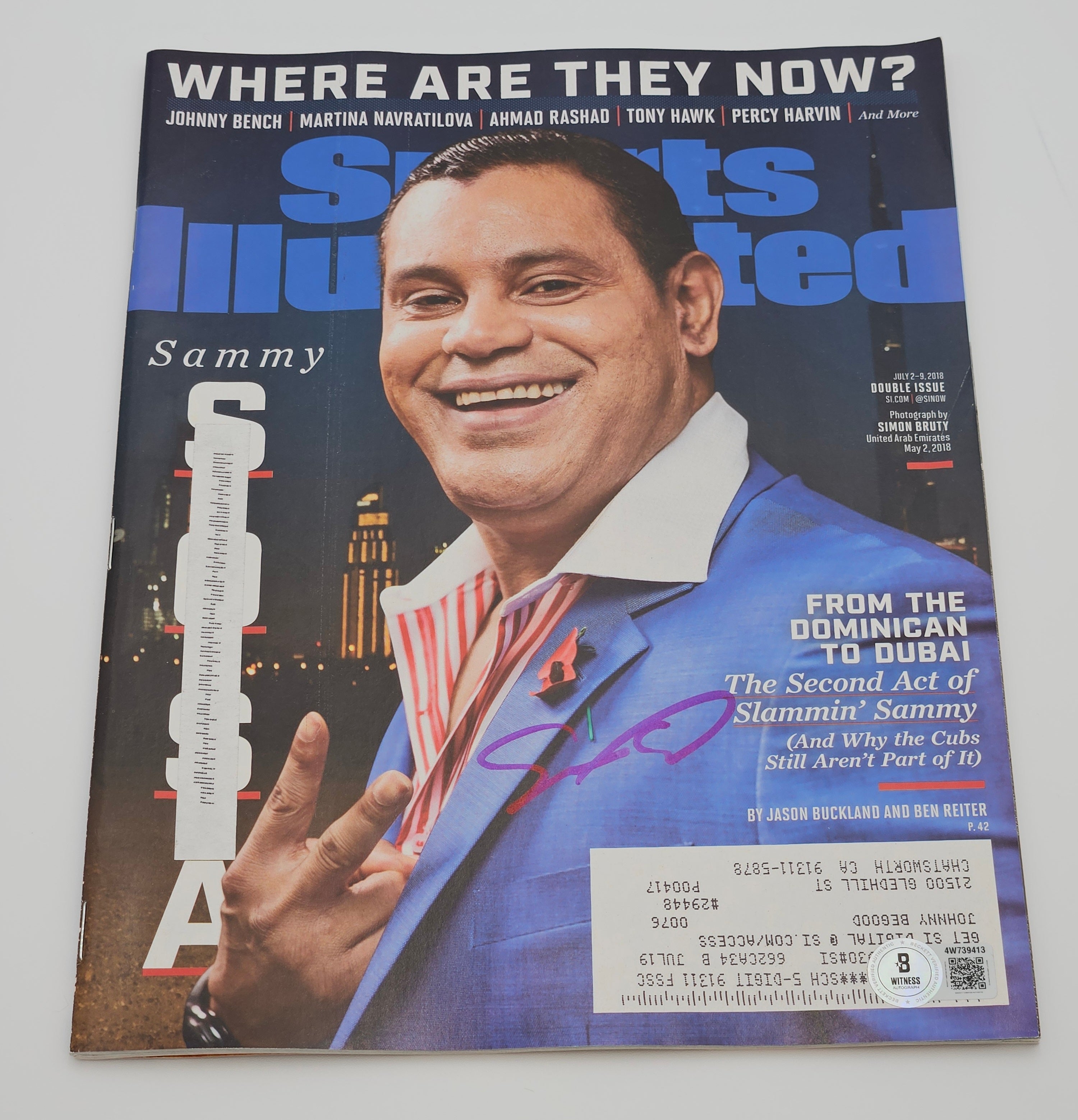 Sammy Sosa Signed Sports Illustrated Magazine Beckett BAS Witnessed Where Are They Now