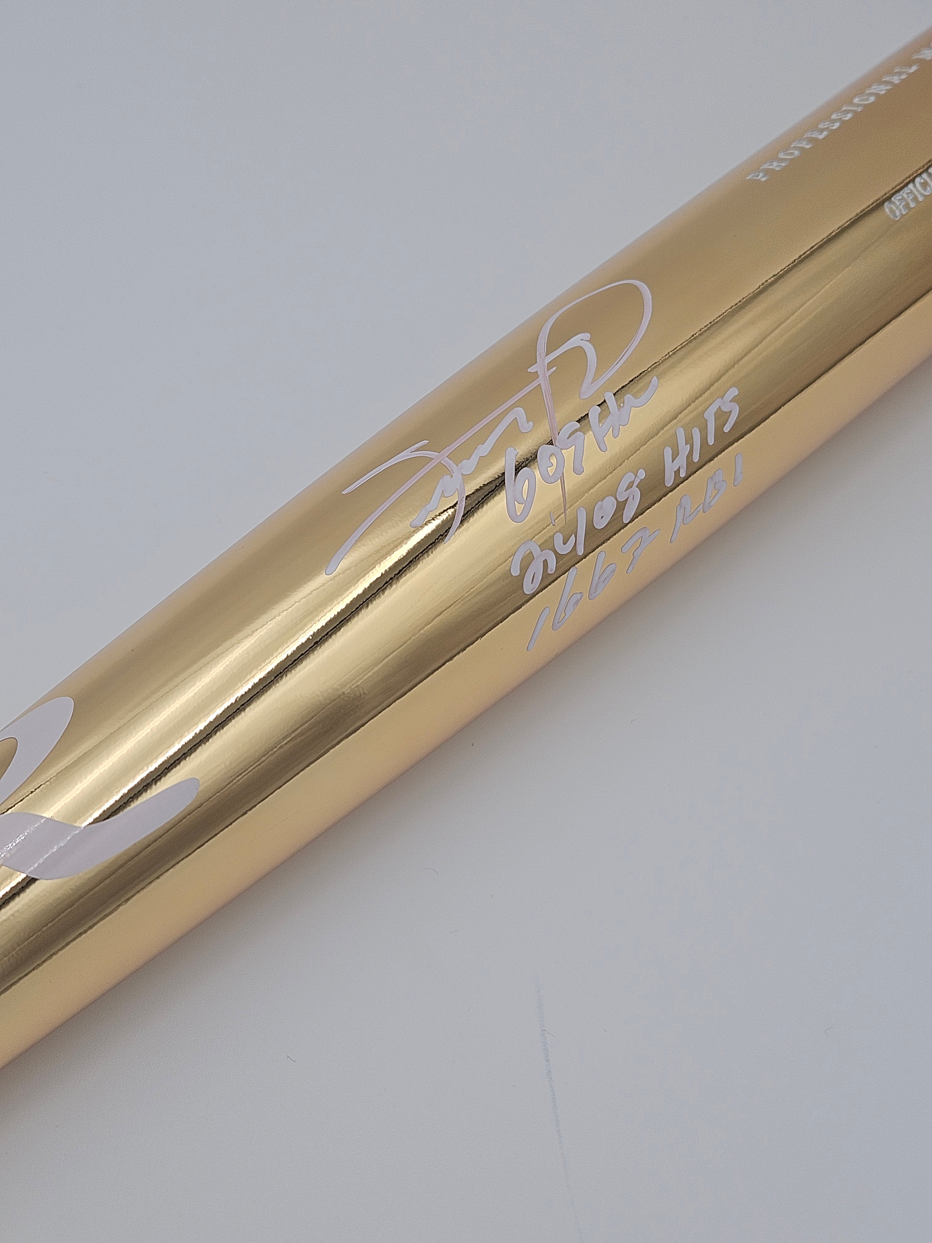 Sammy Sosa Chrome Gold Bat Signed/Autographed Stat Inscriptions JSA WITNESS