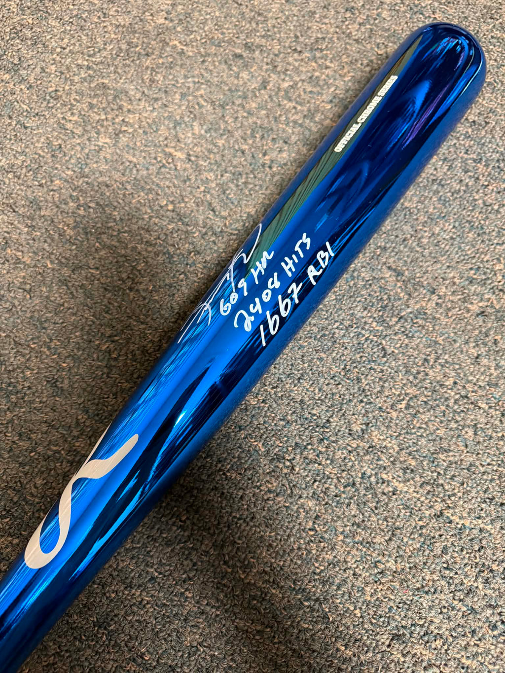Sammy Sosa Chrome Royal Bat Signed/Autographed Stat Inscriptions JSA WITNESS