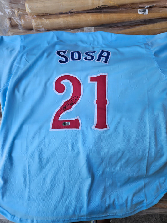 SAMMY SOSA SIGNED AUTO CHICAGO CUBS POWDER BLUE JERSEY BECKETT BAS AUTOGRAPHED