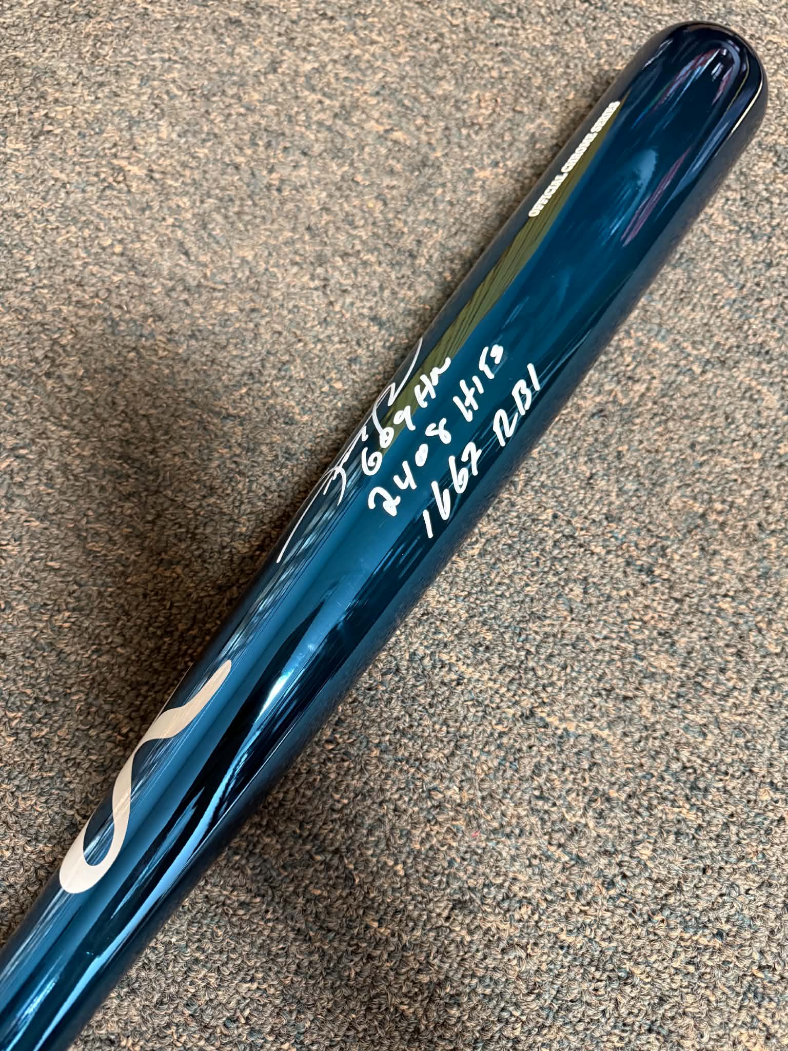 Sammy Sosa Chrome Navy Bat Signed/Autographed Stat Inscriptions JSA WITNESS
