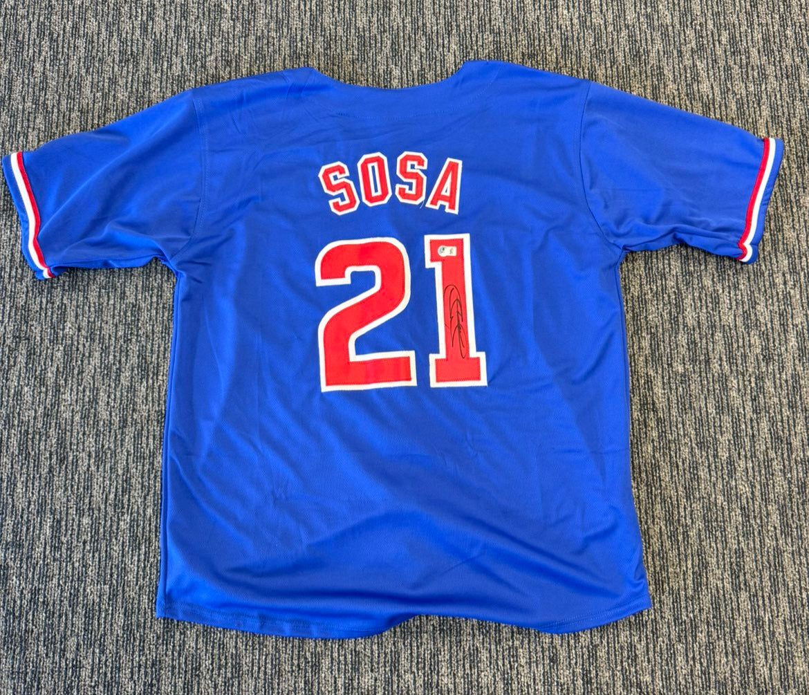SAMMY SOSA SIGNED AUTO CHICAGO CHICAGO BLUE CUSTOM JERSEY BECKETT BAS AUTOGRAPHED