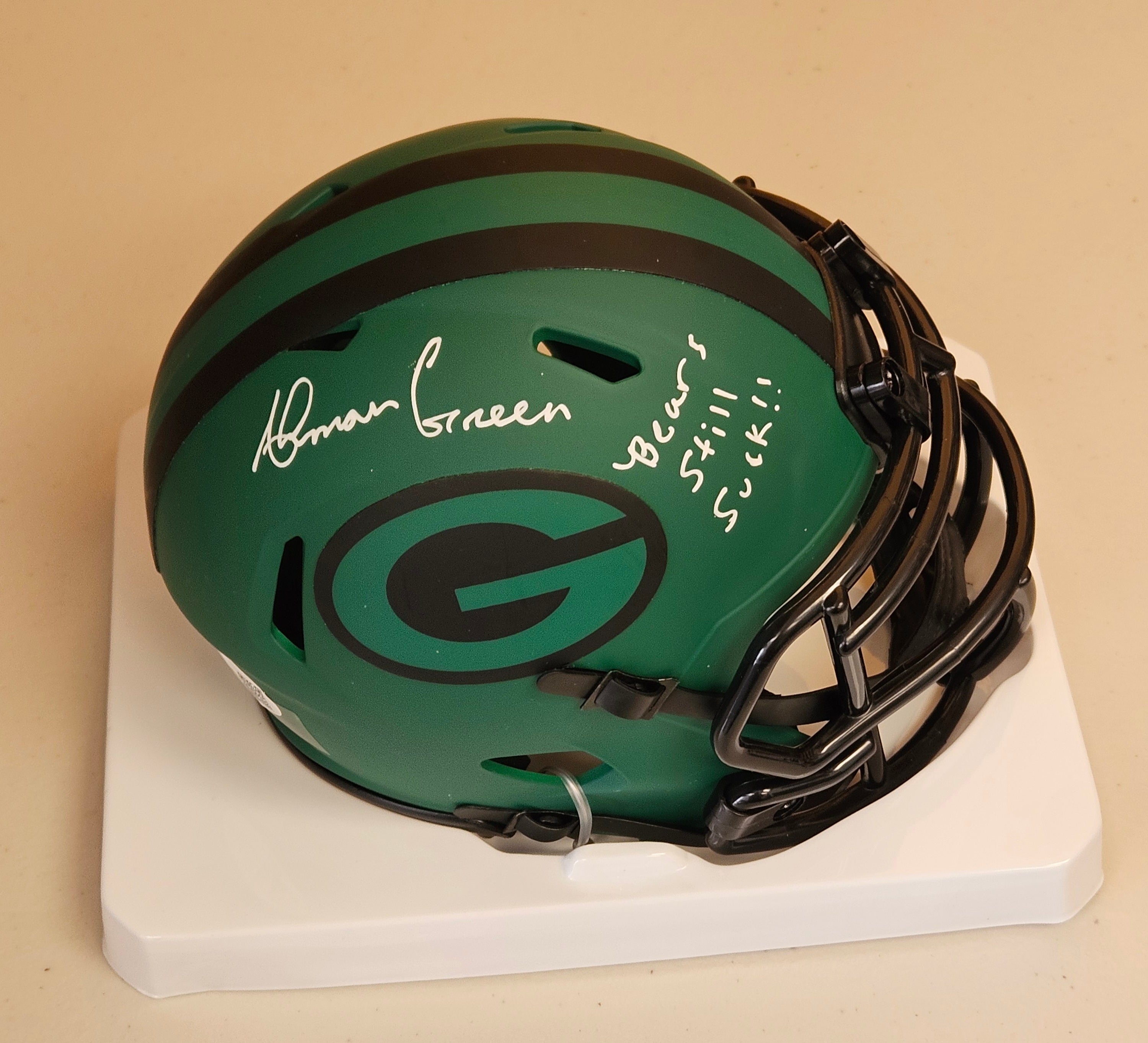 Ahman Green Signed Green Bay Packers Rave Mini Helmet Bears Still Suck JSA WIT