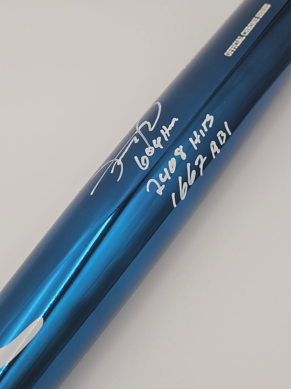 Sammy Sosa Chrome Navy Bat Signed/Autographed Stat Inscriptions JSA WITNESS