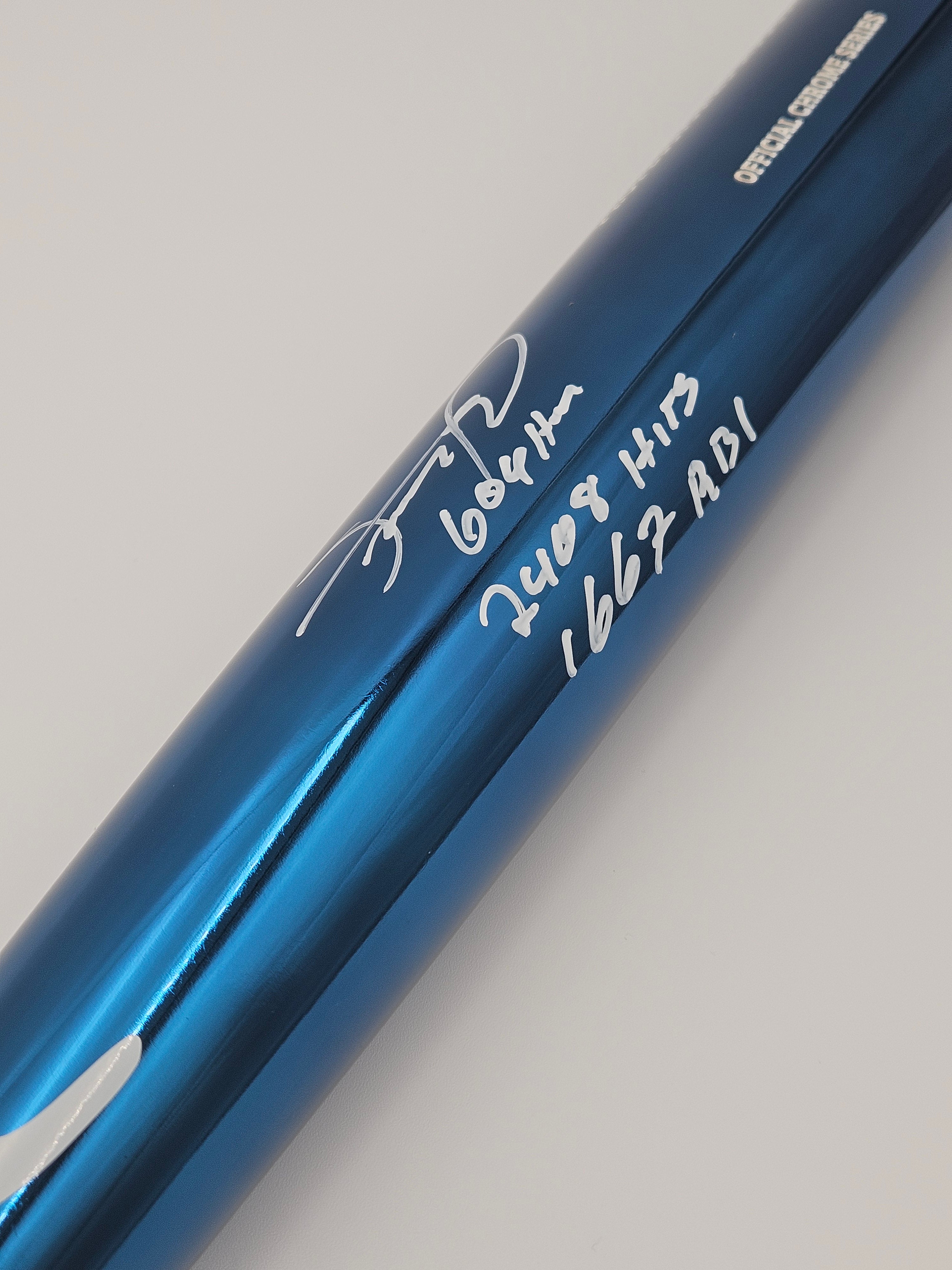 Sammy Sosa Chrome Navy Bat Signed/Autographed Stat Inscriptions JSA WITNESS