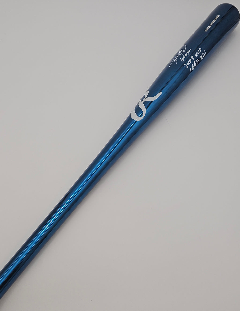 Sammy Sosa Chrome Navy Bat Signed/Autographed Stat Inscriptions JSA WITNESS
