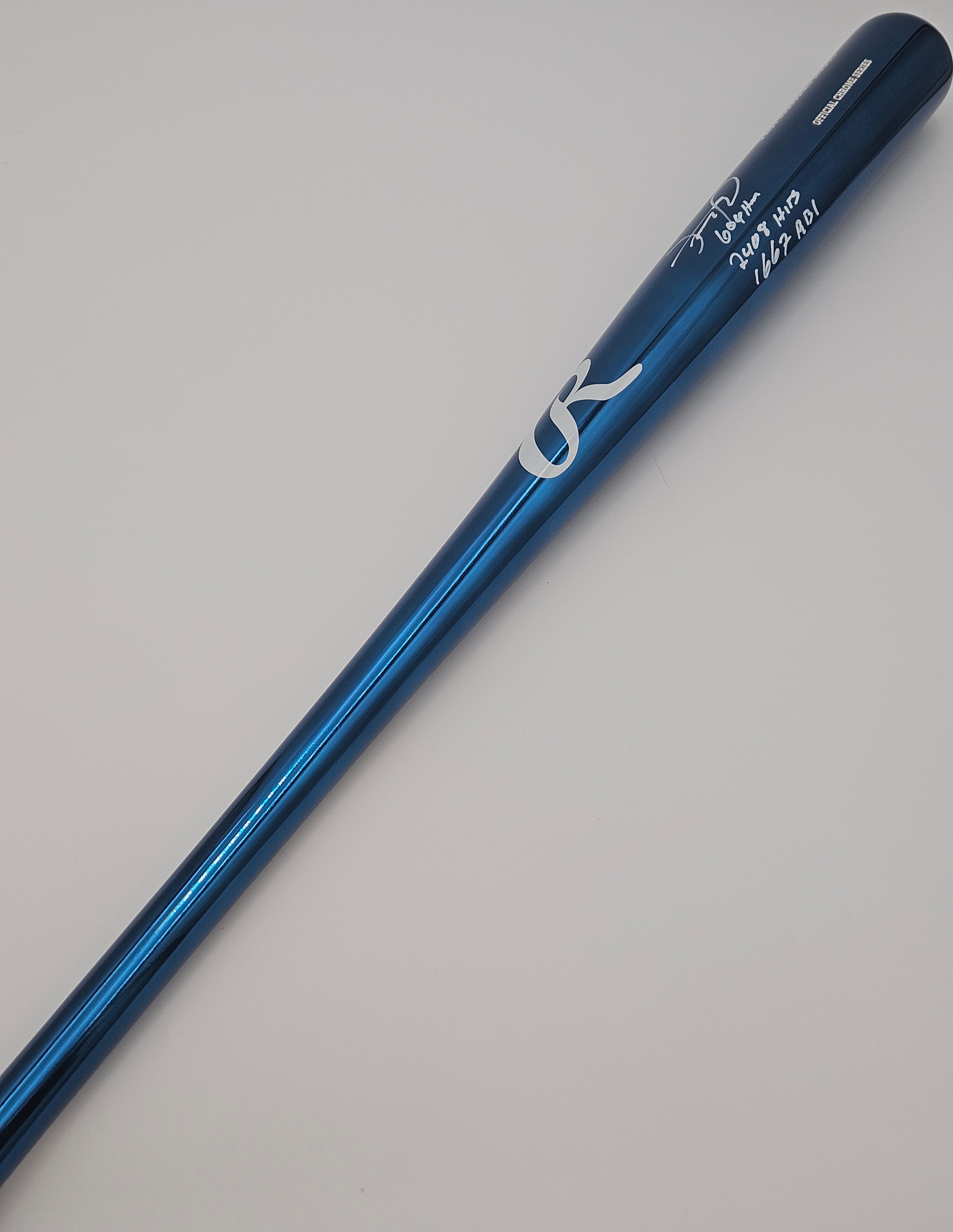Sammy Sosa Chrome Navy Bat Signed/Autographed Stat Inscriptions JSA WITNESS
