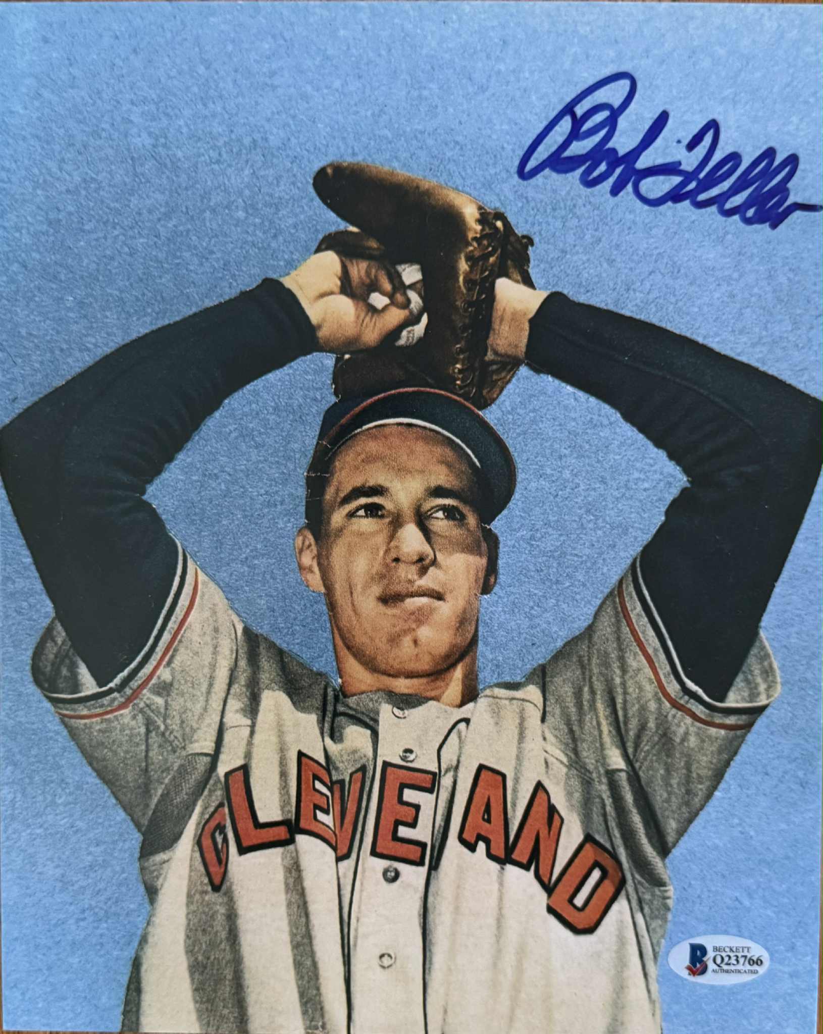 BOB FELLER AUTOGRAPHED SIGNED 8x10 Art Bas coa