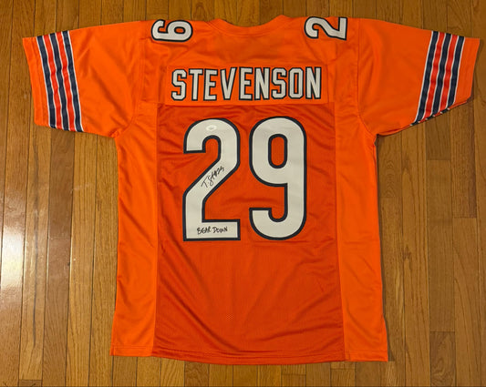 Auto/Autographed Tyrique Stevenson Custom Chicago Bears Alt Orange Custom Jersey "Bear Down" JSA COA