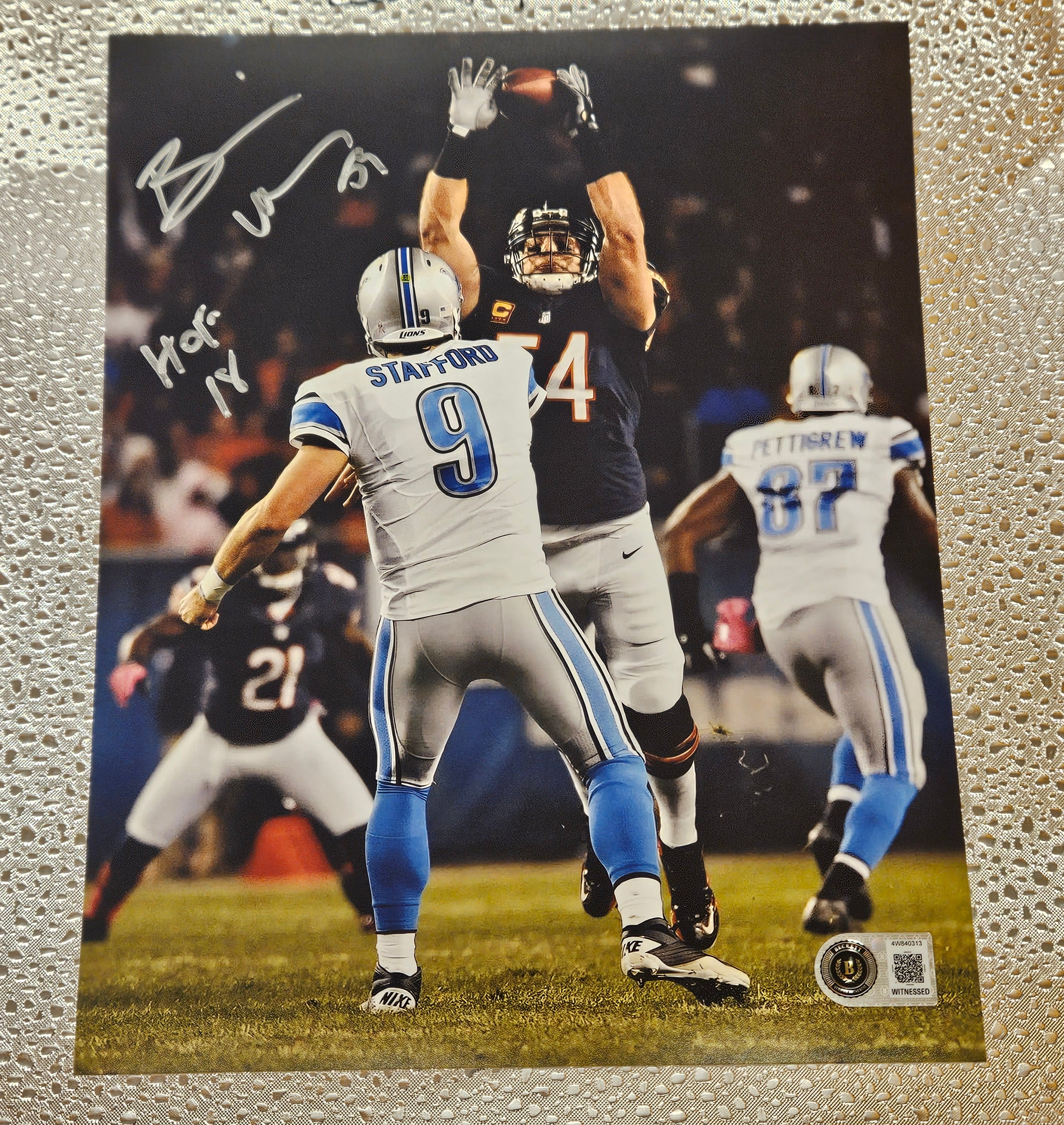 Brian Urlacher Chicago Bears "HOF" Signed 8x10 Photo BAS Witnessed (LIONS)
