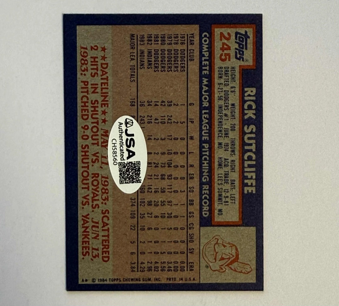 Autographed/Signed Rick Sutcliffe 1984 #245 MLB Vintage Baseball Card JSA 560