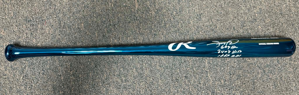 Sammy Sosa Chrome Navy Bat Signed/Autographed Stat Inscriptions JSA WITNESS