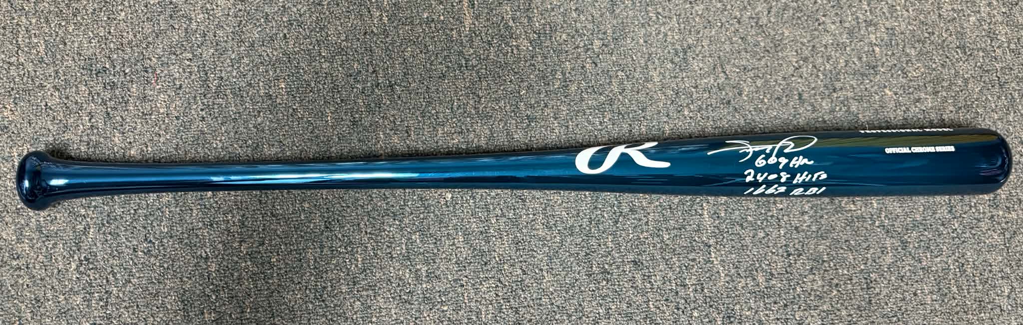 Sammy Sosa Chrome Navy Bat Signed/Autographed Stat Inscriptions JSA WITNESS