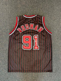Autographed/Signed DENNIS RODMAN Chicago Pinstripe Basketball Jersey JSA COA