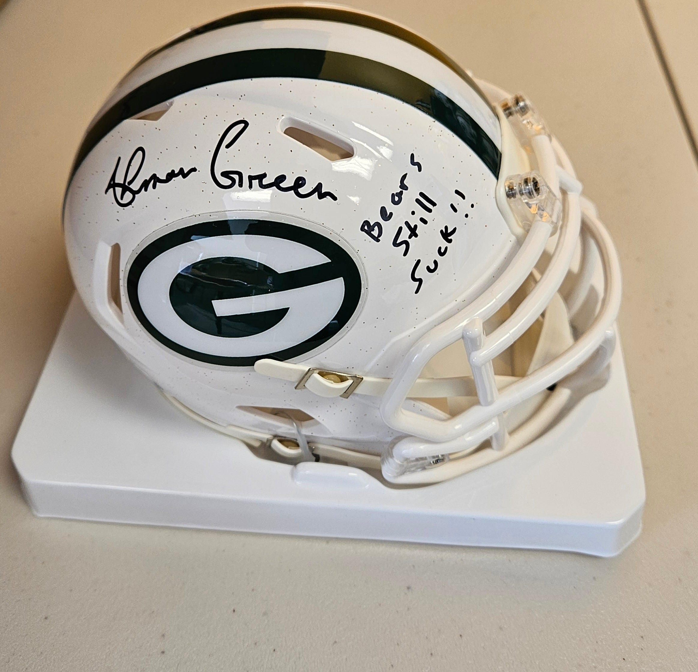 Ahman Green Signed Green Bay Packers Alt Mini Helmet Bears Still Suck JSA WIT