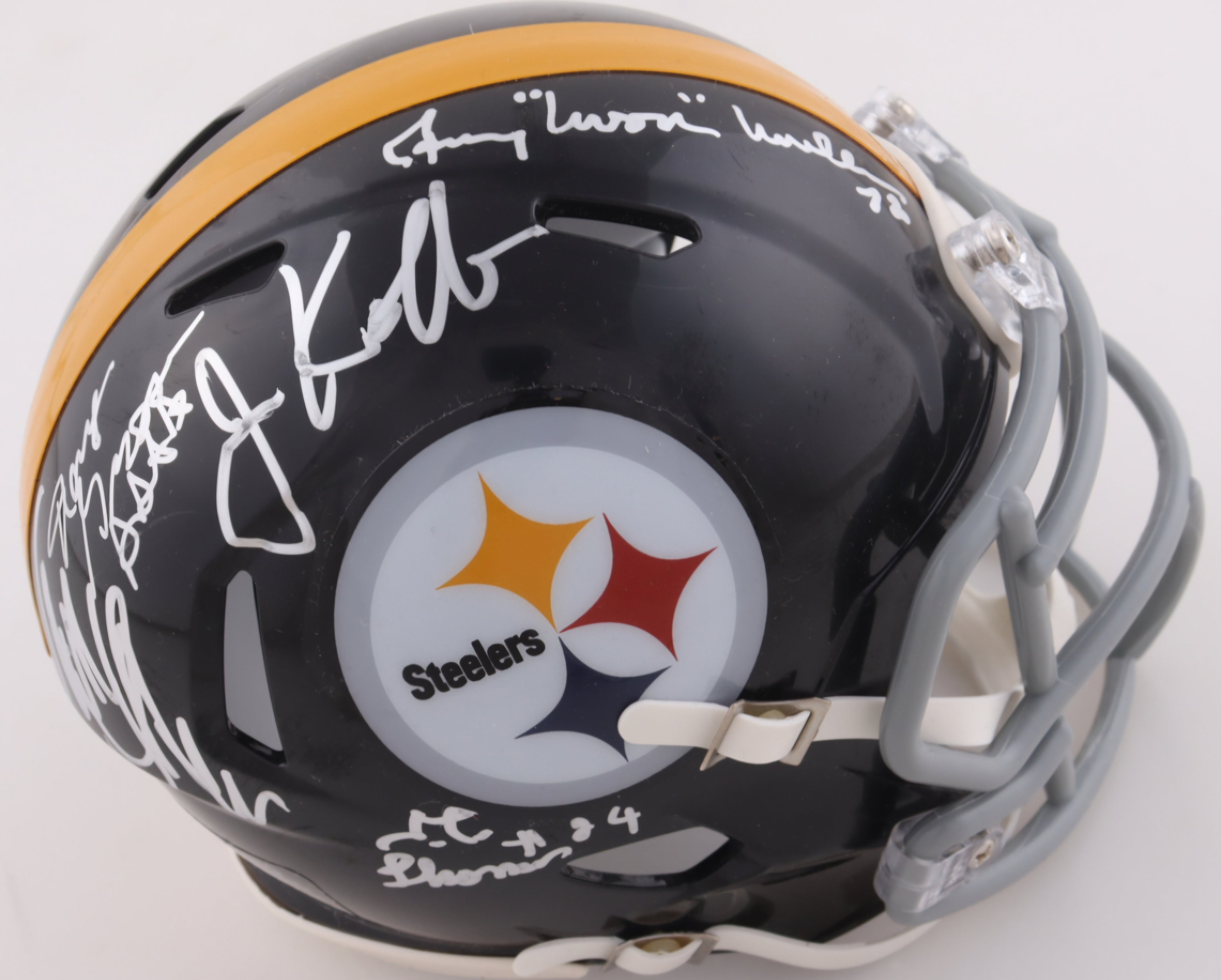 Steelers Speed Mini Helmet Signed by (5) With Larry Brown, Randy Grossman, Jon Kolb, Gerry Mullins (JSA)