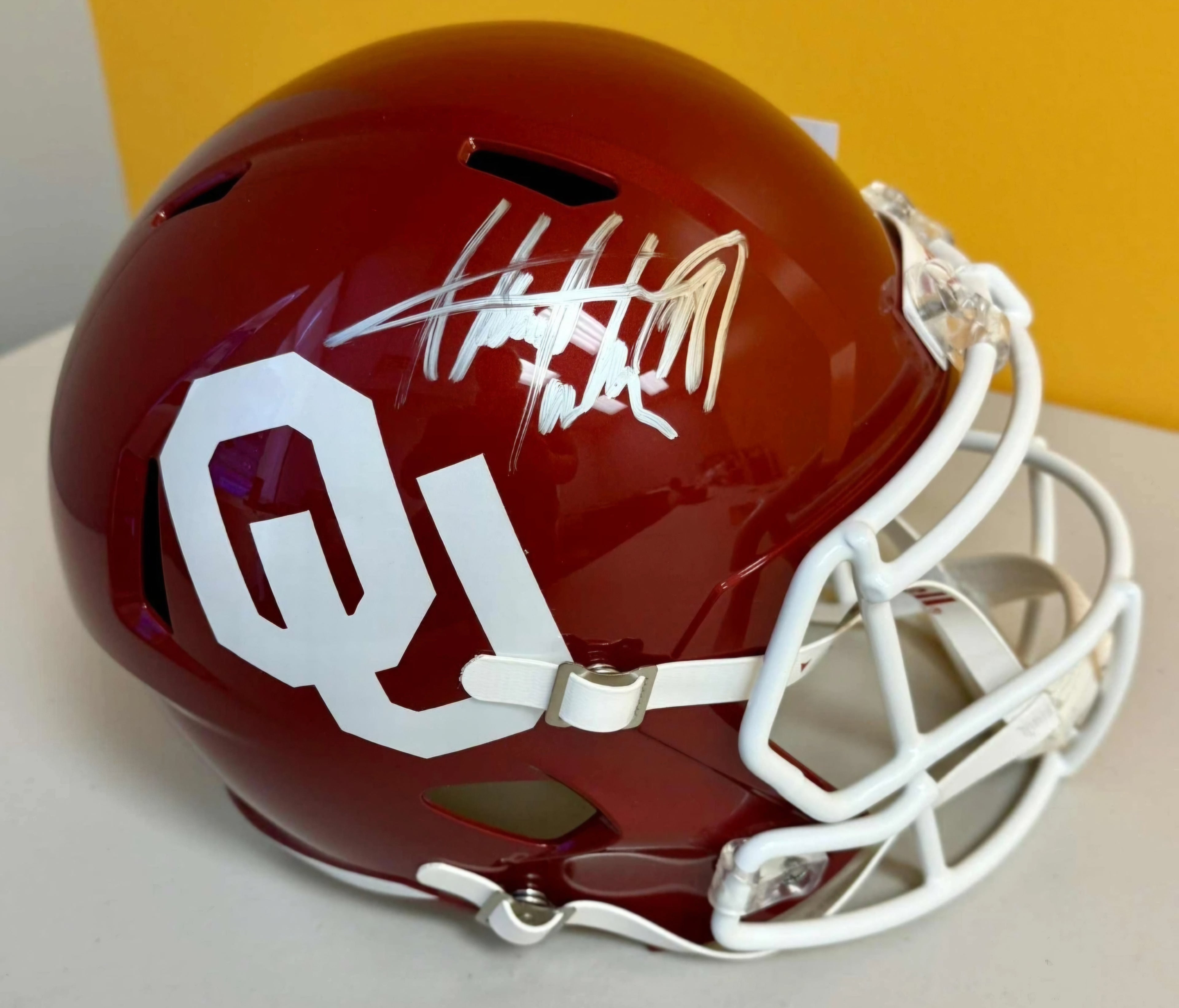 ADRIAN PETERSON SIGNED OKLAHOMA SOONERS FULL SIZE SPEED HELMET JSA