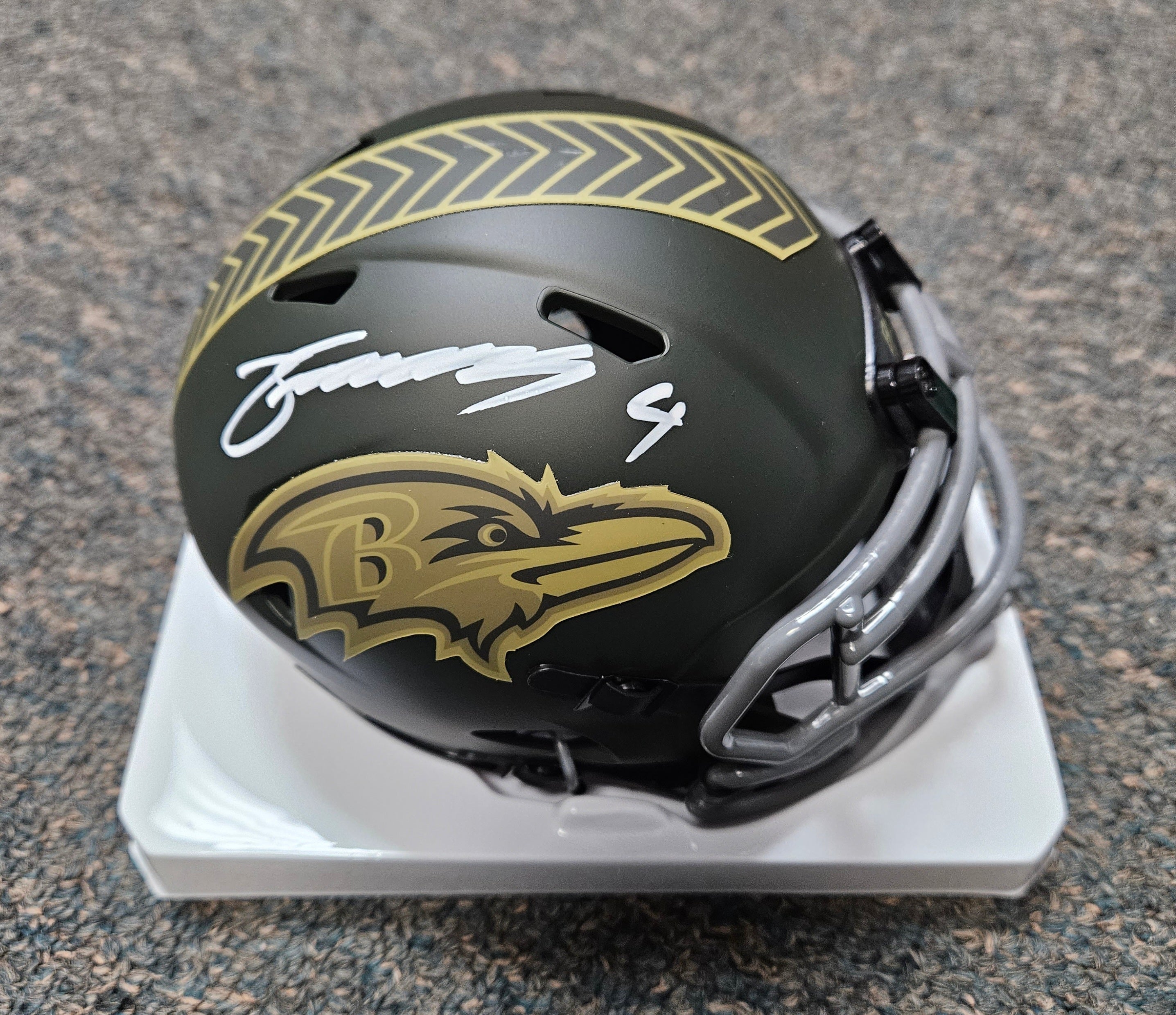 Zay Flowers Autographed Baltimore Ravens Mini STS Helmet Beckett