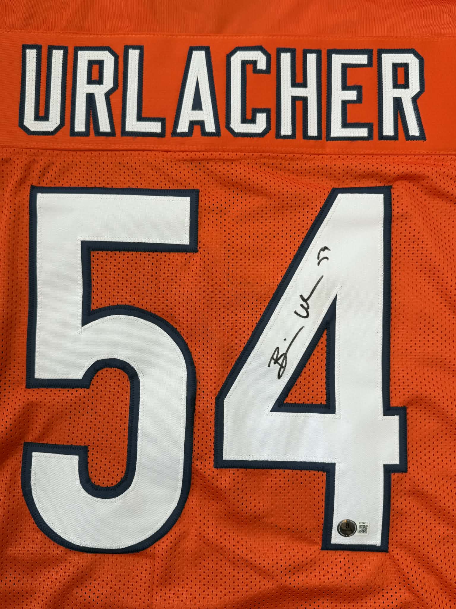 Brian Urlacher Autographed Chicago Custom Orange Football Jersey-BAS XL